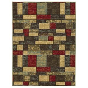 Machine Washable Boxes Design Non-Slip Rubberback 3x5 Traditional Area Rug for Living Room, Bedroom, Kitchen, 3'3" x 5', Multicolor