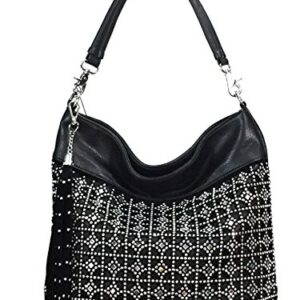 Zzfab Coin Circle Sparkle Hobo Bag with Tassel Black