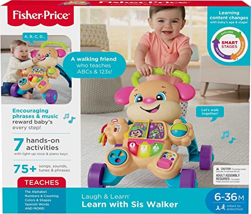 Fisher-Price Laugh & Learn Baby & Toddler Toy Smart Stages Learn With Sis Walker, Educational Music Lights And Activities