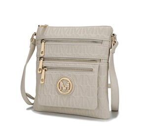 mkf collection crossbody bag for women – pu leather adjustable strap handbag – side messenger purse, shoulder crossover beige