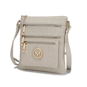 MKF Collection Crossbody Bag for Women – PU Leather Adjustable Strap Handbag – Side Messenger Purse, Shoulder Crossover Beige