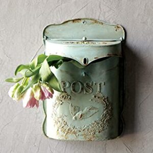 Creative Co-op DA3571 Embossed Tin Letter Box, 10" x 15.5", Aqua