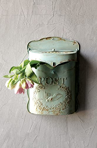 Creative Co-op DA3571 Embossed Tin Letter Box, 10" x 15.5", Aqua