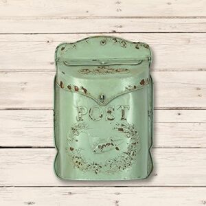 Creative Co-op DA3571 Embossed Tin Letter Box, 10" x 15.5", Aqua