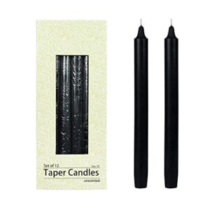 zest candle, 10-inch, black straight 12-piece taper candles, size: 7/8″ diameter x h, count