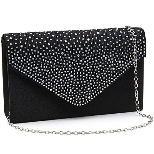 Milisente Evening Bag for Women, Glitter Rhinestone Wedding Evening Purse Crystal Envelope Crossbody Shoulder Clutch Bags (Black)