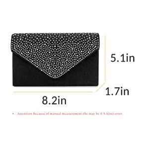 Milisente Evening Bag for Women, Glitter Rhinestone Wedding Evening Purse Crystal Envelope Crossbody Shoulder Clutch Bags (Black)