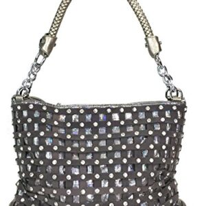 Zzfab Sparkle Rhinestone Suede Hobo Handbag Pewter