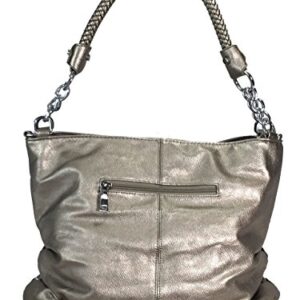 Zzfab Sparkle Rhinestone Suede Hobo Handbag Pewter