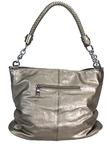 Zzfab Sparkle Rhinestone Suede Hobo Handbag Pewter