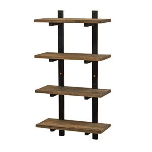 Alaterre Furniture Pomona 36" Tall 4-Shelf Metal and Solid Wood Bath Wall Shelf, Durable Natural Finish, Rustic Industrial Style for Any Room, Hangs Easily w/EZ Drywall Anchors, 8" Deep