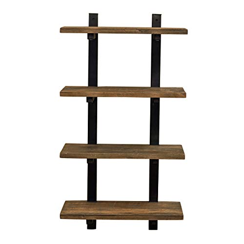 Alaterre Furniture Pomona 36" Tall 4-Shelf Metal and Solid Wood Bath Wall Shelf, Durable Natural Finish, Rustic Industrial Style for Any Room, Hangs Easily w/EZ Drywall Anchors, 8" Deep