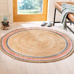 safavieh natural fiber round collection 3′ round fuchsia / beige nf806r handmade boho charm braided jute area rug