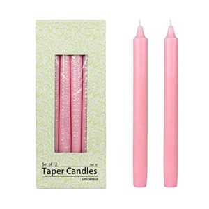 zest candle 12-piece taper candles, 10-inch, light rose straight