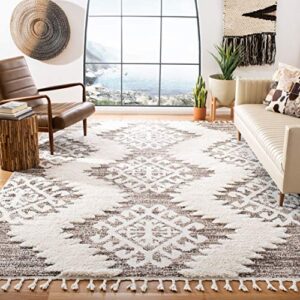 safavieh moroccan tassel shag collection 8′ x 10′ ivory / brown mts652a boho non-shedding living room bedroom dining room entryway plush 2-inch thick area rug