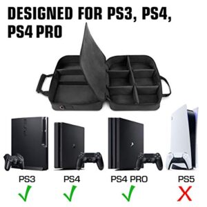 USA GEAR Console Carrying Case - PS4 Case Compatible with Playstation 4 Slim, PS4 Pro, and PS3 - Customizable Interior Store PS4 Games, PS4 Controller, PS4 Headset, and More Gaming Accessories (Black)