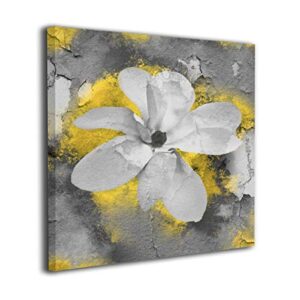 yanghl flower canvas wall art prints yellow gray modern abstract floral modern decorative artwork for wall decor and home decor framed ready to hang 12″x12″