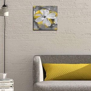 Yanghl Flower Canvas Wall Art Prints Yellow Gray Modern Abstract Floral Modern Decorative Artwork for Wall Decor and Home Decor Framed Ready to Hang 12"x12"