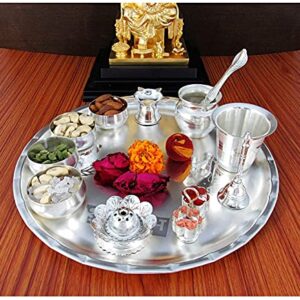 NOBILITY Silver Plated Pooja thali Set Large 12 Inch for Festival Ethnic Puja Thali for Diwali, Home, Temple, Office, Wedding Return Gift Items