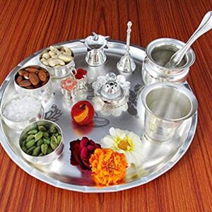 NOBILITY Silver Plated Pooja thali Set Large 12 Inch for Festival Ethnic Puja Thali for Diwali, Home, Temple, Office, Wedding Return Gift Items