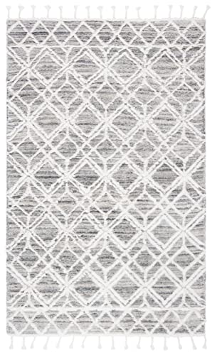 SAFAVIEH Casablanca Shag Collection 5' x 8' Grey/Ivory CSB459F Handmade Moroccan Tassel Wool Area Rug
