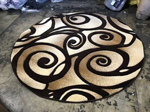 contempo modern round 400,000 point area rug contemporary abstract brown design 341 (4 feet x 4 feet)