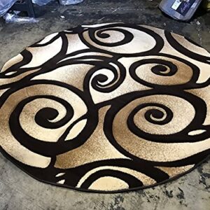 Contempo Modern Round 400,000 Point Area Rug Contemporary Abstract Brown Design 341 (4 Feet X 4 Feet)