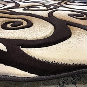 Contempo Modern Round 400,000 Point Area Rug Contemporary Abstract Brown Design 341 (4 Feet X 4 Feet)