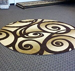 Contempo Modern Round 400,000 Point Area Rug Contemporary Abstract Brown Design 341 (4 Feet X 4 Feet)