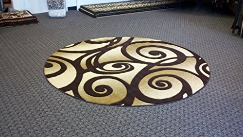 Contempo Modern Round 400,000 Point Area Rug Contemporary Abstract Brown Design 341 (4 Feet X 4 Feet)