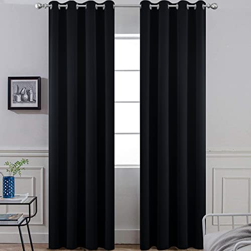 Yakamok 84 Inch Long Blackout Curtains for Bedroom, Thermal Insulated Room Darkening Black Curtains, Light Blocking Blackout Drapes for Living Room- 2 Panels,52 Inch Width