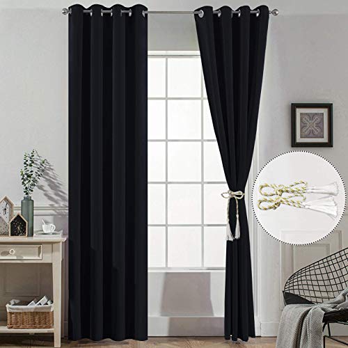 Yakamok 84 Inch Long Blackout Curtains for Bedroom, Thermal Insulated Room Darkening Black Curtains, Light Blocking Blackout Drapes for Living Room- 2 Panels,52 Inch Width