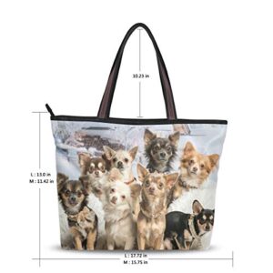 My Daily Women Tote Shoulder Bag Cute Chihuahuas Dog Handbag Large