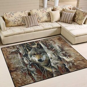 art wolfs area rug 5’x 7′, educational polyester area rug mat for living dining dorm room bedroom home decorative
