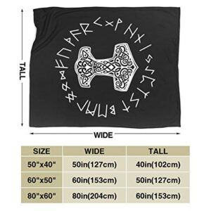 Vikings Mjolnir and Rune Wheel Norse Mythology Symbol Fleece Blanket Throw Lightweight Blanket Super Soft Cozy Bed Warm Blanket for Living Room/Bedroom All Season (50"x40", Color1)