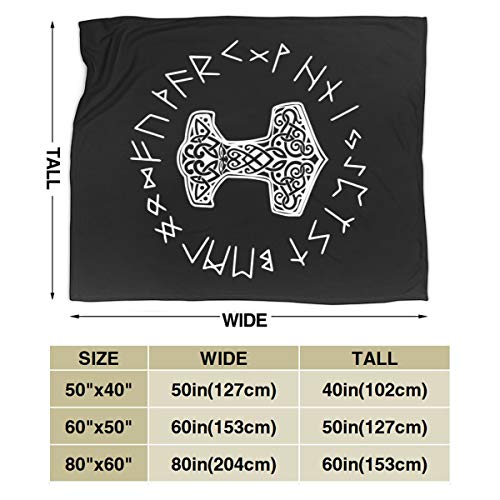 Vikings Mjolnir and Rune Wheel Norse Mythology Symbol Fleece Blanket Throw Lightweight Blanket Super Soft Cozy Bed Warm Blanket for Living Room/Bedroom All Season (50"x40", Color1)