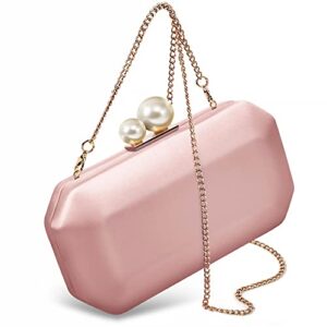 m10m15 women pink satin clutch purse small evening bag with pearl closure for party wedding