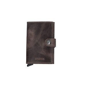 secrid mini wallet, vintage chocolate, genuine leather with rfid protection, holds up to 12 cards