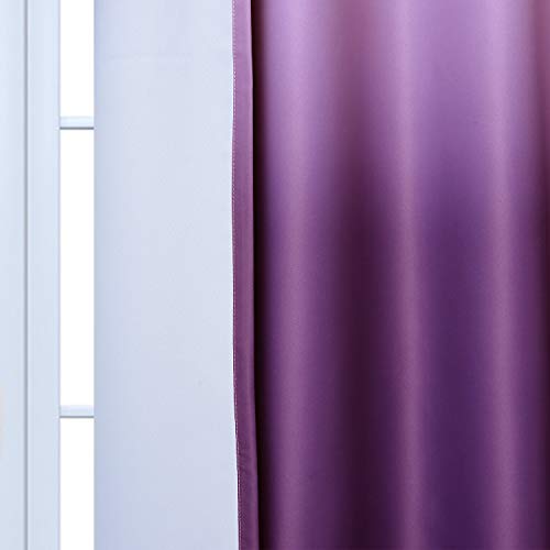 Yakamok Light Blocking Gradient Color Curtains Purple Ombre Blackout Curtains Room Darkening Thermal Insulated Grommet Window Drapes for Living Room/Bedroom (Purple, 2 Panels, 52x84 Inch)