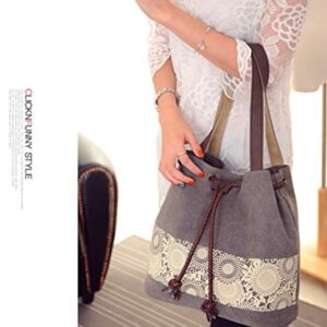 Women Printing Canvas Shoulder Bag Casual Hand Bags Purse Retro Tote Bags (Gray)