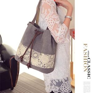 Women Printing Canvas Shoulder Bag Casual Hand Bags Purse Retro Tote Bags (Gray)