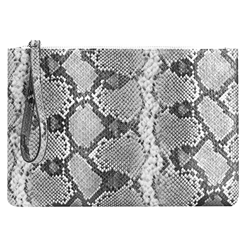 Envelope Clutch Purse for Women Handbags Snakeskin Pattern Evening Clutch Bag for Daily Use Wedding Cocktail Party Travel (Light grey)