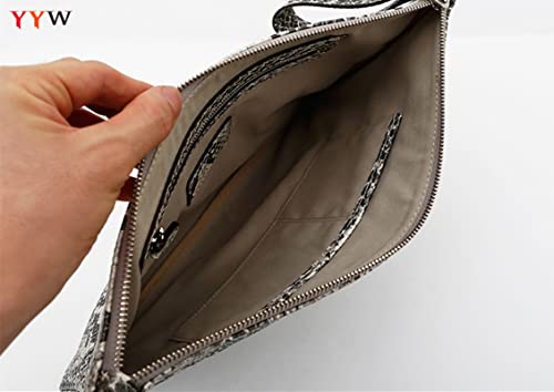 Envelope Clutch Purse for Women Handbags Snakeskin Pattern Evening Clutch Bag for Daily Use Wedding Cocktail Party Travel (Light grey)