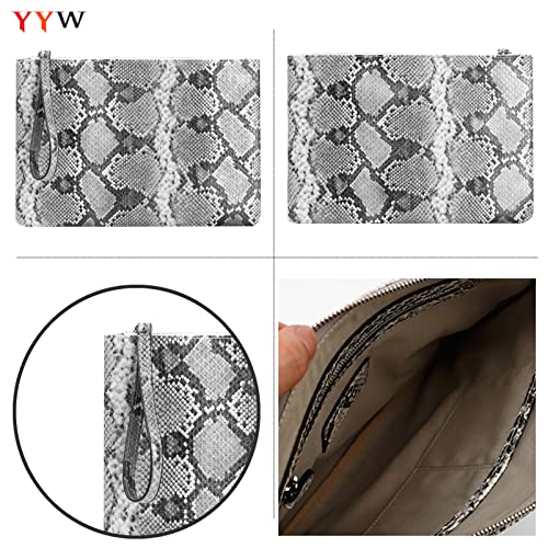 Envelope Clutch Purse for Women Handbags Snakeskin Pattern Evening Clutch Bag for Daily Use Wedding Cocktail Party Travel (Light grey)