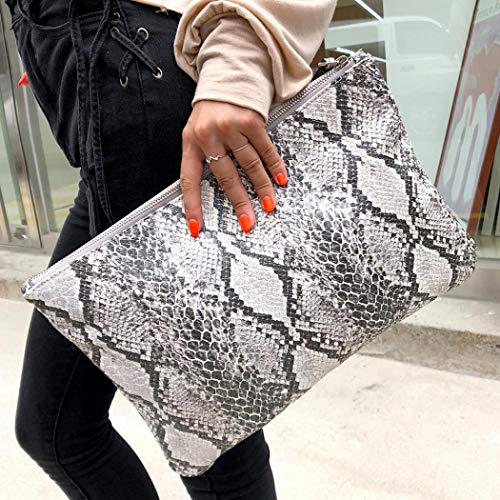 Envelope Clutch Purse for Women Handbags Snakeskin Pattern Evening Clutch Bag for Daily Use Wedding Cocktail Party Travel (Light grey)