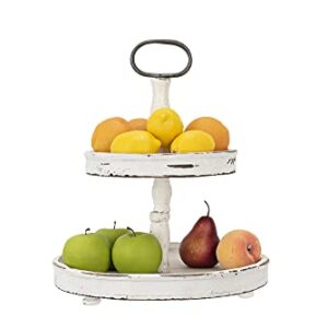 Creative Co-op EC0125 Distressed Wood 2-Tier Tray with Metal Handle, Cream