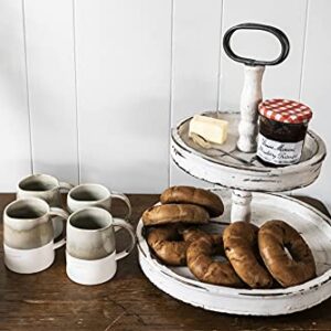 Creative Co-op EC0125 Distressed Wood 2-Tier Tray with Metal Handle, Cream