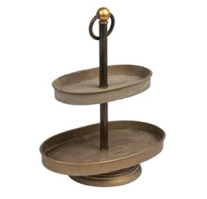 creative co-op decorative metal oval two tier tray with rustic antique copper finish