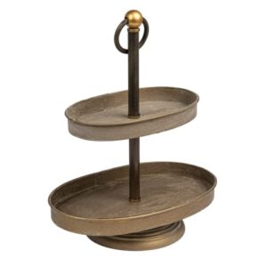 Creative Co-Op Decorative Metal Oval Two Tier Tray with Rustic Antique Copper Finish