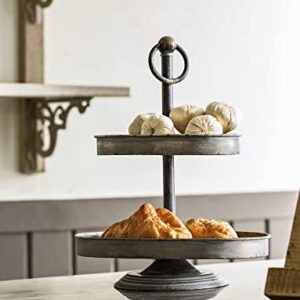 Creative Co-Op Decorative Metal Oval Two Tier Tray with Rustic Antique Copper Finish